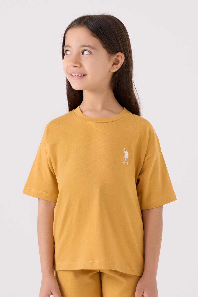 U.S. Polo Assn. Kız Çocuk Pamuklu Bisiklet Yaka Sargı Nakışlı Yazlık Regular Fit Sarı Bermuda Takım US1848-C-V38 - 2
