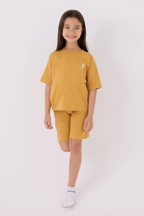 U.S. Polo Assn. Kız Çocuk Pamuklu Bisiklet Yaka Sargı Nakışlı Yazlık Regular Fit Sarı Bermuda Takım US1848-C-V38 - 3