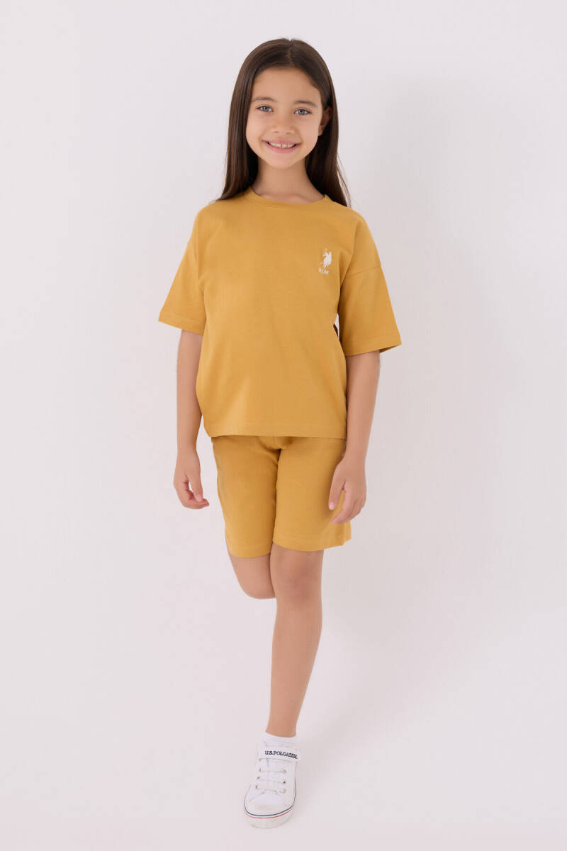 U.S. Polo Assn. Kız Çocuk Pamuklu Bisiklet Yaka Sargı Nakışlı Yazlık Regular Fit Sarı Bermuda Takım US1848-C-V38 - 3