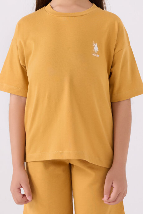 U.S. Polo Assn. Kız Çocuk Pamuklu Bisiklet Yaka Sargı Nakışlı Yazlık Regular Fit Sarı Bermuda Takım US1848-C-V38 - 4