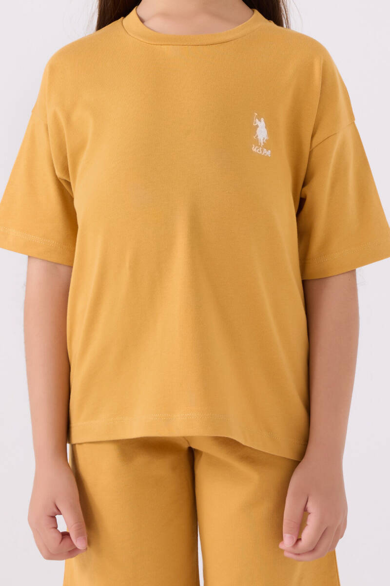 U.S. Polo Assn. Kız Çocuk Pamuklu Bisiklet Yaka Sargı Nakışlı Yazlık Regular Fit Sarı Bermuda Takım US1848-C-V38 - 4