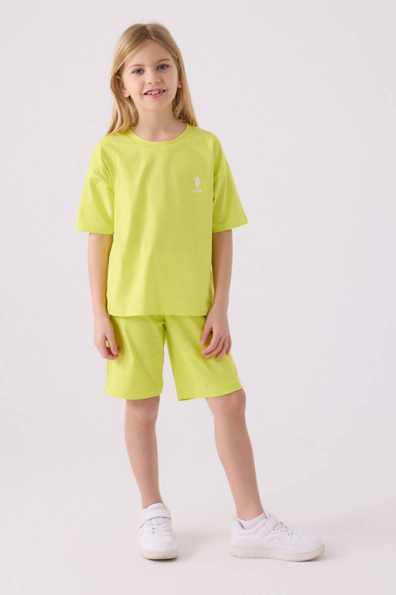 U.S. Polo Assn. Kız Çocuk Pamuklu Bisiklet Yaka Sargı Nakışlı Yazlık Regular Fit Sarı Bermuda Takım US1848-C-V43 - 1