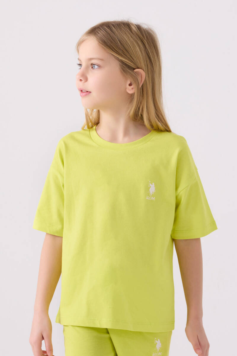 U.S. Polo Assn. Kız Çocuk Pamuklu Bisiklet Yaka Sargı Nakışlı Yazlık Regular Fit Sarı Bermuda Takım US1848-C-V43 - 2