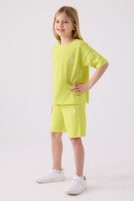 U.S. Polo Assn. Kız Çocuk Pamuklu Bisiklet Yaka Sargı Nakışlı Yazlık Regular Fit Sarı Bermuda Takım US1848-C-V43 - 3