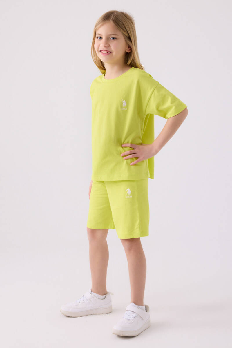 U.S. Polo Assn. Kız Çocuk Pamuklu Bisiklet Yaka Sargı Nakışlı Yazlık Regular Fit Sarı Bermuda Takım US1848-C-V43 - 3
