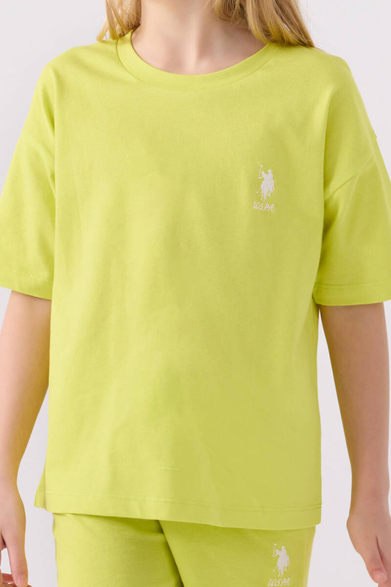 U.S. Polo Assn. Kız Çocuk Pamuklu Bisiklet Yaka Sargı Nakışlı Yazlık Regular Fit Sarı Bermuda Takım US1848-C-V43 - 4
