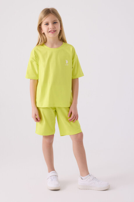 U.S. Polo Assn. Kız Çocuk Bisiklet Yaka Sargı Nakışlı Yazlık Regular Fit Sarı Bermuda Takım US1848-C-V43 