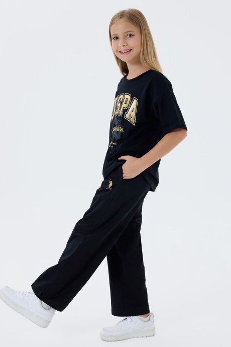 U.S. Polo Assn. Kız Çocuk Bisiklet Yaka Nakışlı Yazlık Regular Fit Siyah Pijama Takımı US2509-C-V2 (1)