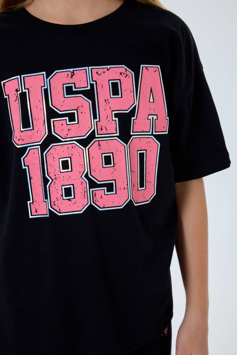 U.S. Polo Assn. Kız Çocuk Bisiklet Yaka Nakışlı Yazlık Relaxed Fit Siyah Tayt Takım US2523-C-V1 - 2