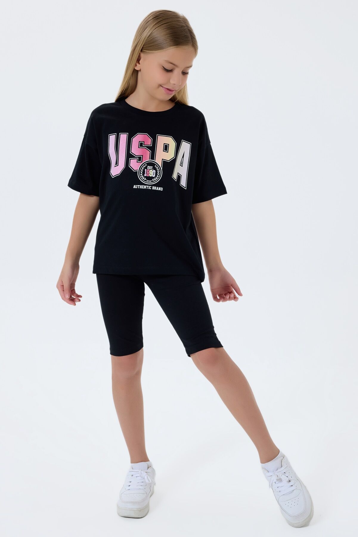 U.S. Polo Assn. Kız Çocuk Siyah Tayt Takım