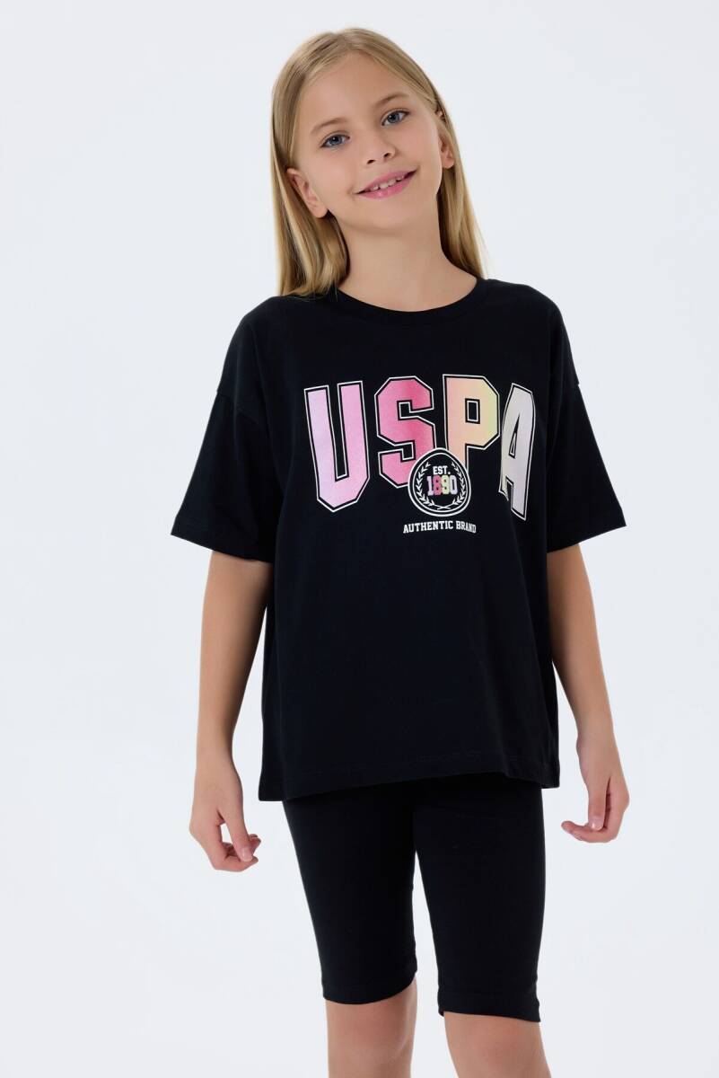 U.S. Polo Assn. Kız Çocuk Bisiklet Yaka Nakışlı Yazlık Relaxed Fit Siyah Tayt Takım US2517-C-V2 - 3