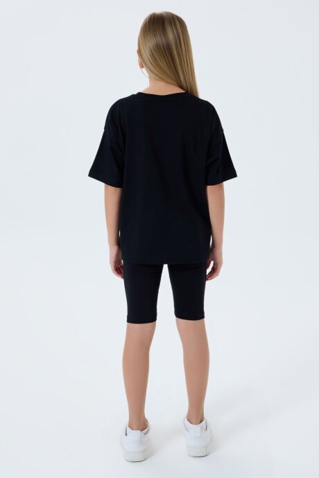 U.S. Polo Assn. Kız Çocuk Bisiklet Yaka Nakışlı Yazlık Relaxed Fit Siyah Tayt Takım US2517-C-V2 - 4