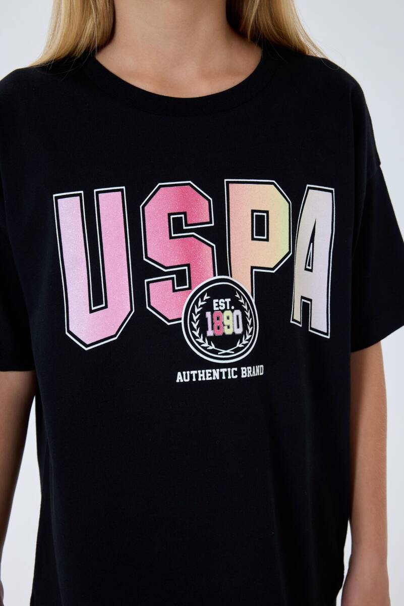 U.S. Polo Assn. Kız Çocuk Bisiklet Yaka Nakışlı Yazlık Relaxed Fit Siyah Tayt Takım US2517-C-V2 - 5