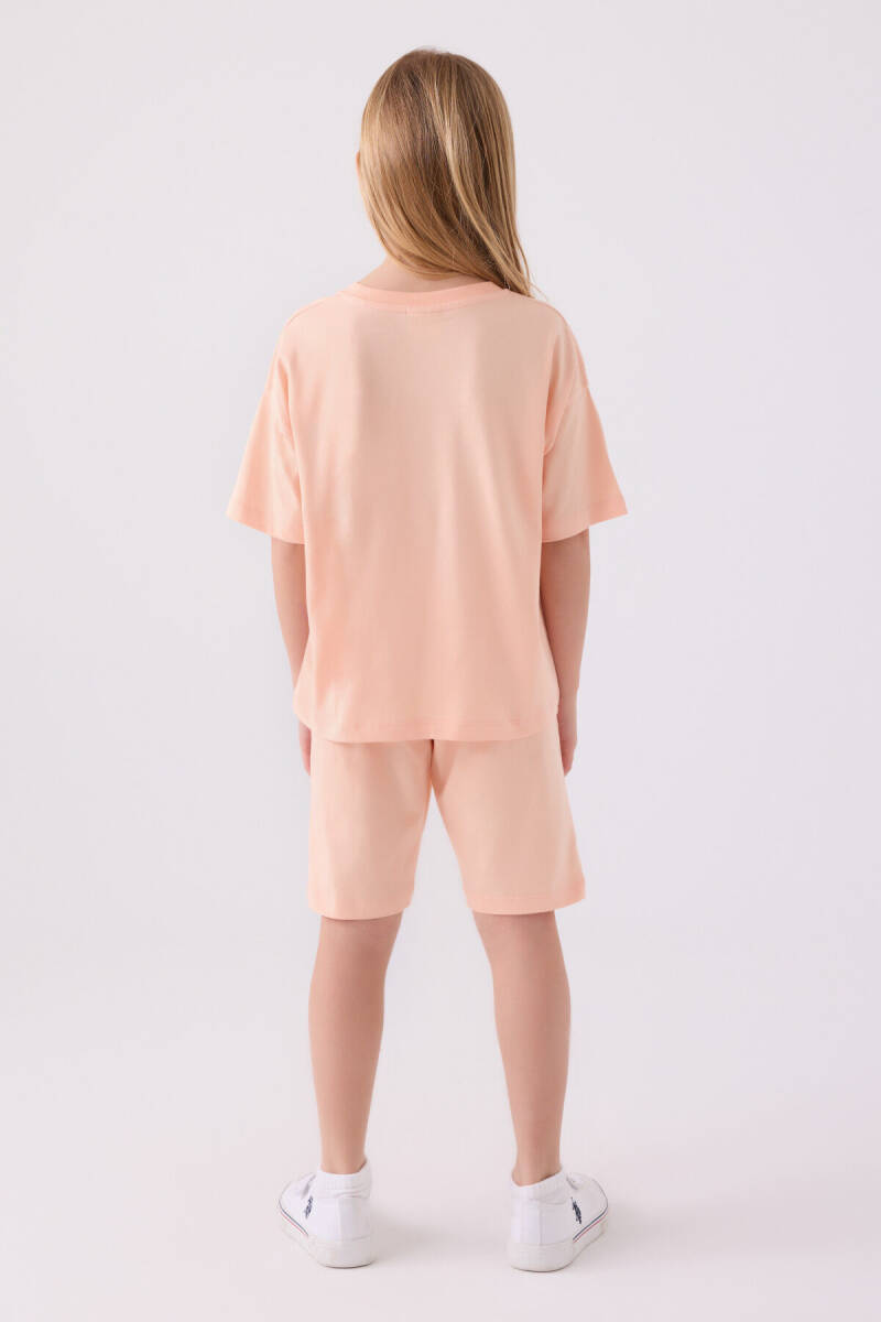 U.S. Polo Assn. Kız Çocuk Pamuklu Bisiklet Yaka Pigment Baskılı Yazlık Regular Fit Pembe Bermuda Takım US1849-C-V1 - 5