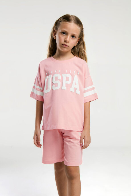 U.S. Polo Assn. Kız Çocuk Bisiklet Yaka Yazlık Pembe Bermuda Takım US2091-C-V6 