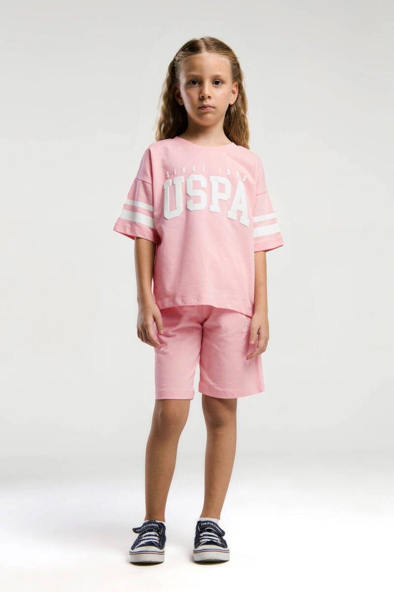 U.S. Polo Assn. Kız Çocuk Bisiklet Yaka Yazlık Pembe Bermuda Takım US2091-C-V6 - 2