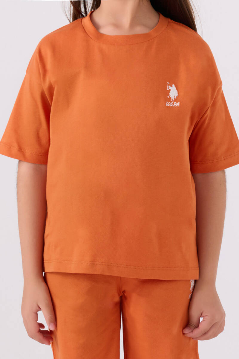 U.S. Polo Assn. Kız Çocuk Bisiklet Yaka Sargı Nakışlı Yazlık Regular Fit Turuncu Bermuda Takım US1848-C-V56 - 4