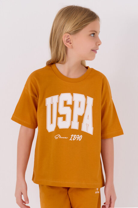 U.S. Polo Assn. Kız Çocuk Pamuklu Bisiklet Yaka Pigment Baskılı Yazlık Regular Fit Sarı Bermuda Takım US1849-C-V3 - 2