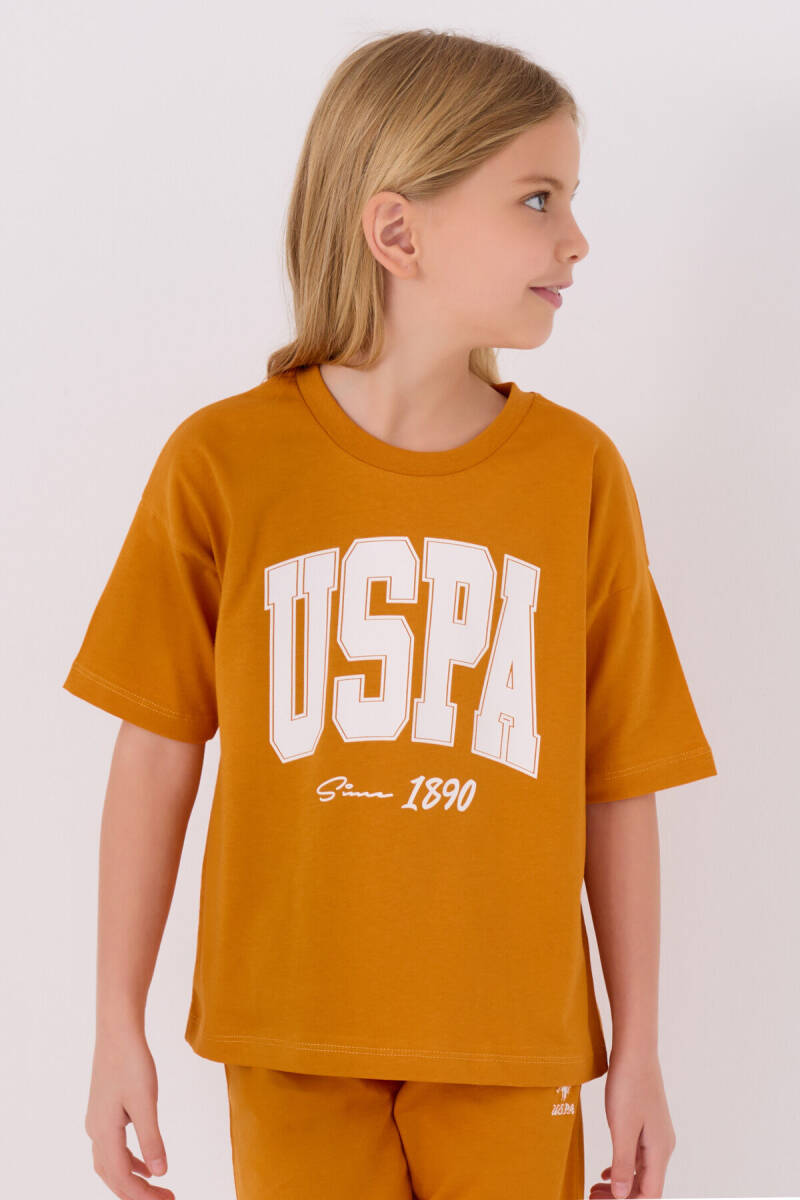 U.S. Polo Assn. Kız Çocuk Pamuklu Bisiklet Yaka Pigment Baskılı Yazlık Regular Fit Sarı Bermuda Takım US1849-C-V3 - 2
