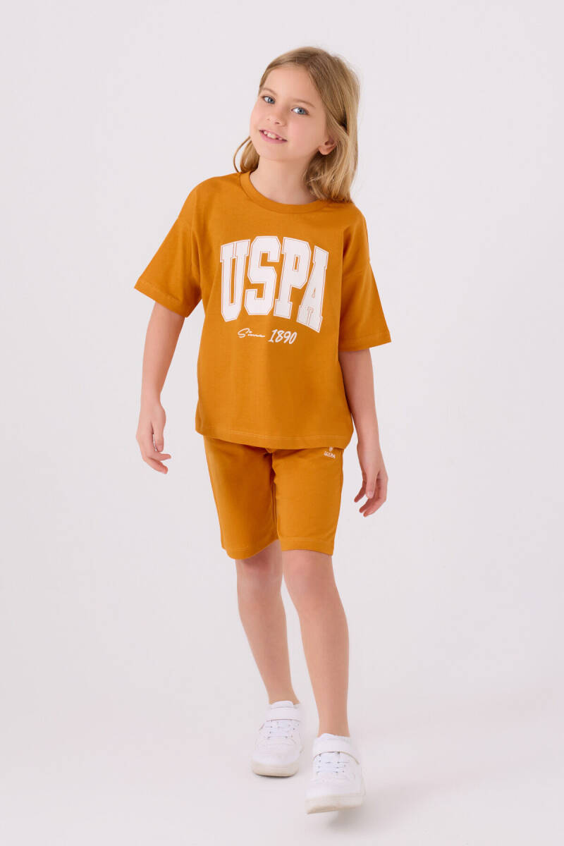 U.S. Polo Assn. Kız Çocuk Pamuklu Bisiklet Yaka Pigment Baskılı Yazlık Regular Fit Sarı Bermuda Takım US1849-C-V3 - 3