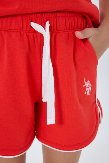 U.S. Polo Assn. Kız Çocuk %100 Pamuk Bisiklet Yaka Nakışlı Yazlık Regular Fit Turuncu Şort Takım US2524-C-V1 - 3