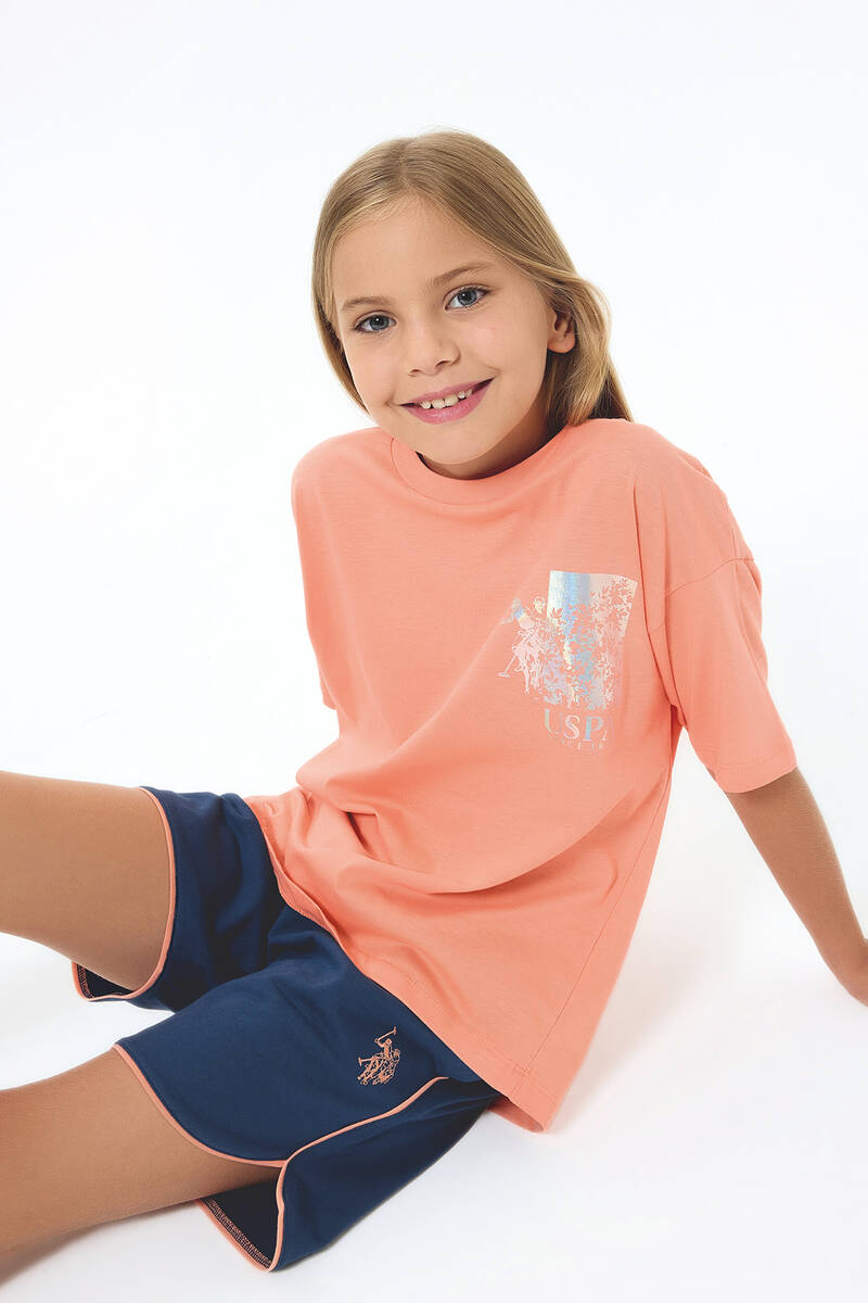 U.S. Polo Assn. Kız Çocuk Turuncu Şort Takım