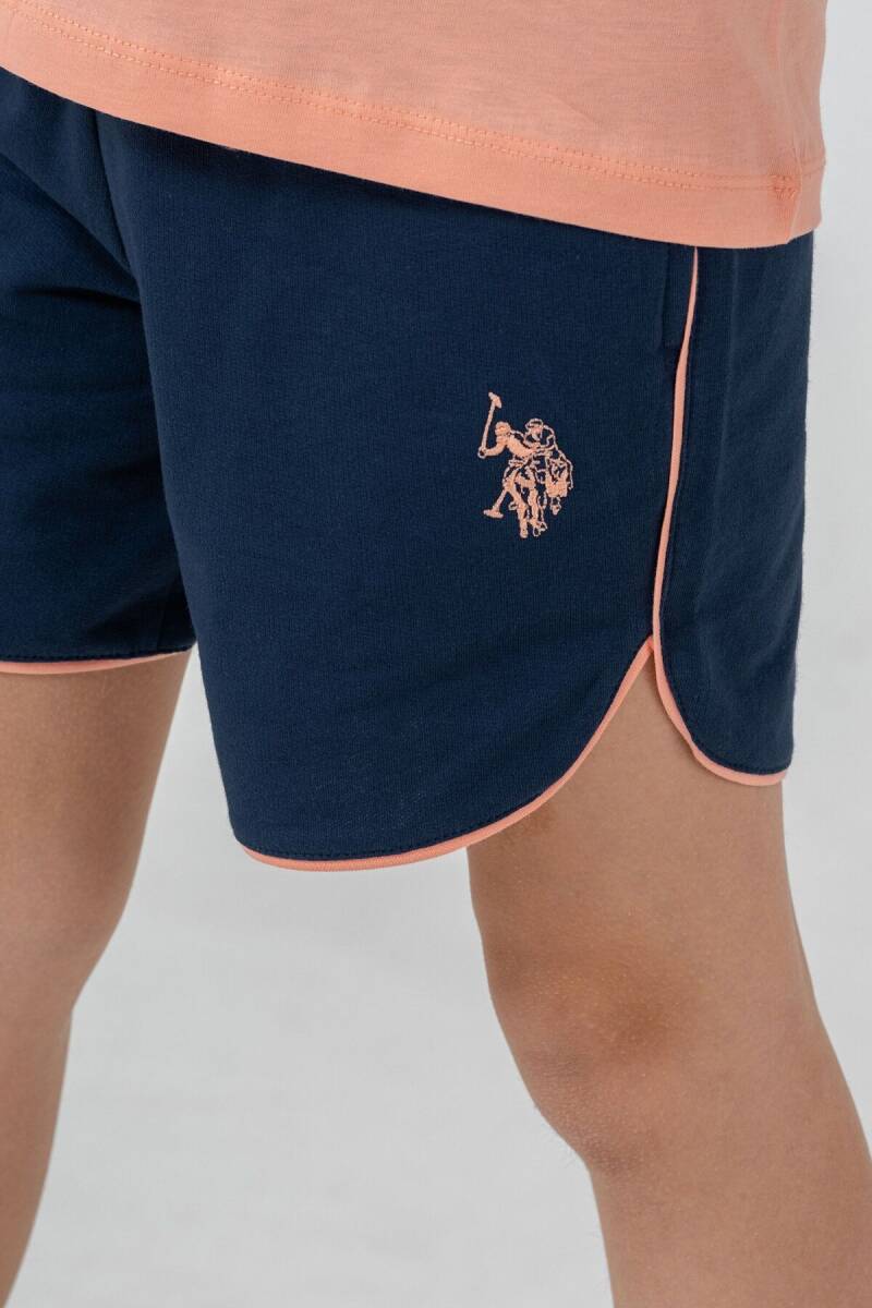 U.S. Polo Assn. Kız Çocuk Bisiklet Yaka Nakışlı Yazlık Regular Fit Turuncu Şort Takım US2522-C-V2 - 3