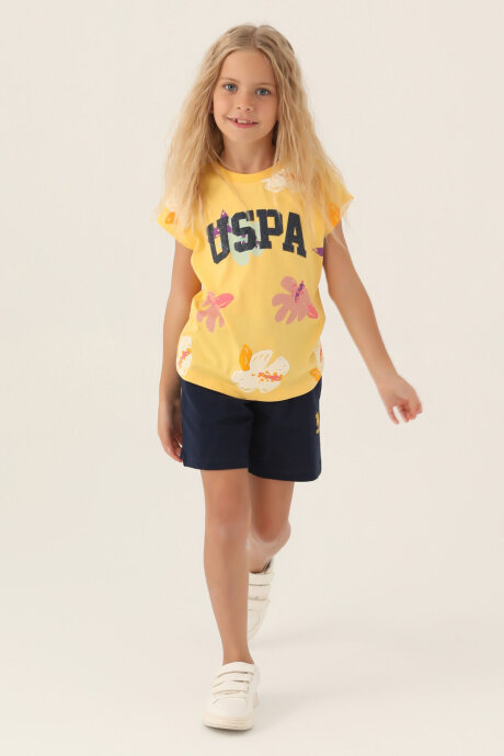 U.S. Polo Assn. Kız Çocuk Bisiklet Yaka Pigment Baskılı Yazlık Regular Fit Yeşil Şort Takım US1843-C-V1 (1)
