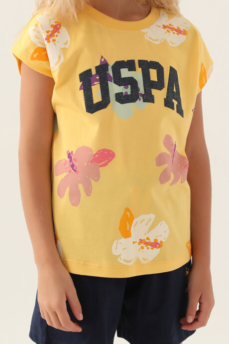 U.S. Polo Assn. Kız Çocuk Pamuklu Bisiklet Yaka Pigment Baskılı Yazlık Regular Fit Yeşil Şort Takım US1843-C-V1 - 4
