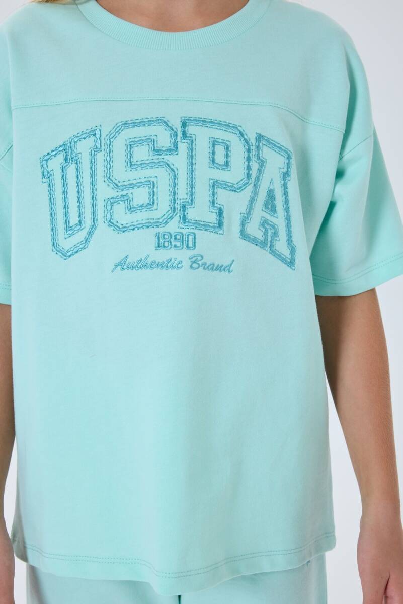 U.S. Polo Assn. Kız Çocuk %100 Pamuk Bisiklet Yaka Nakışlı Yazlık Regular Fit Yeşil Bermuda Takım US2527-C-V2 - 3
