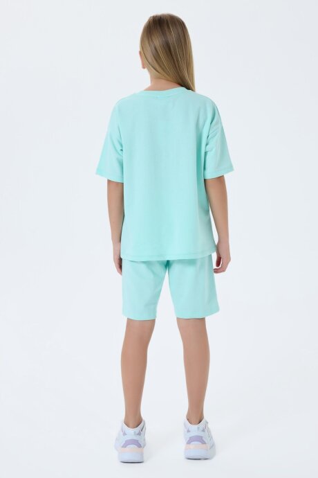 U.S. Polo Assn. Kız Çocuk %100 Pamuk Bisiklet Yaka Nakışlı Yazlık Regular Fit Yeşil Bermuda Takım US2527-C-V2 - 4