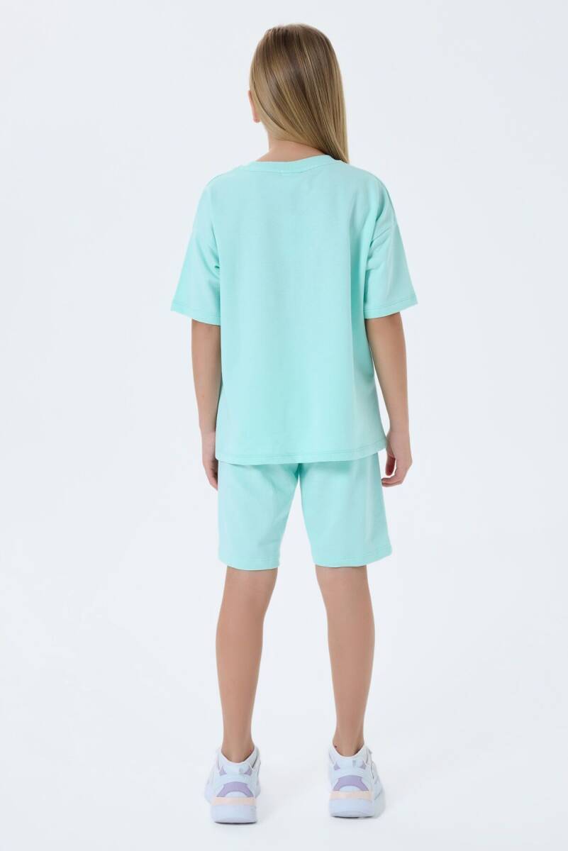 U.S. Polo Assn. Kız Çocuk %100 Pamuk Bisiklet Yaka Nakışlı Yazlık Regular Fit Yeşil Bermuda Takım US2527-C-V2 - 4