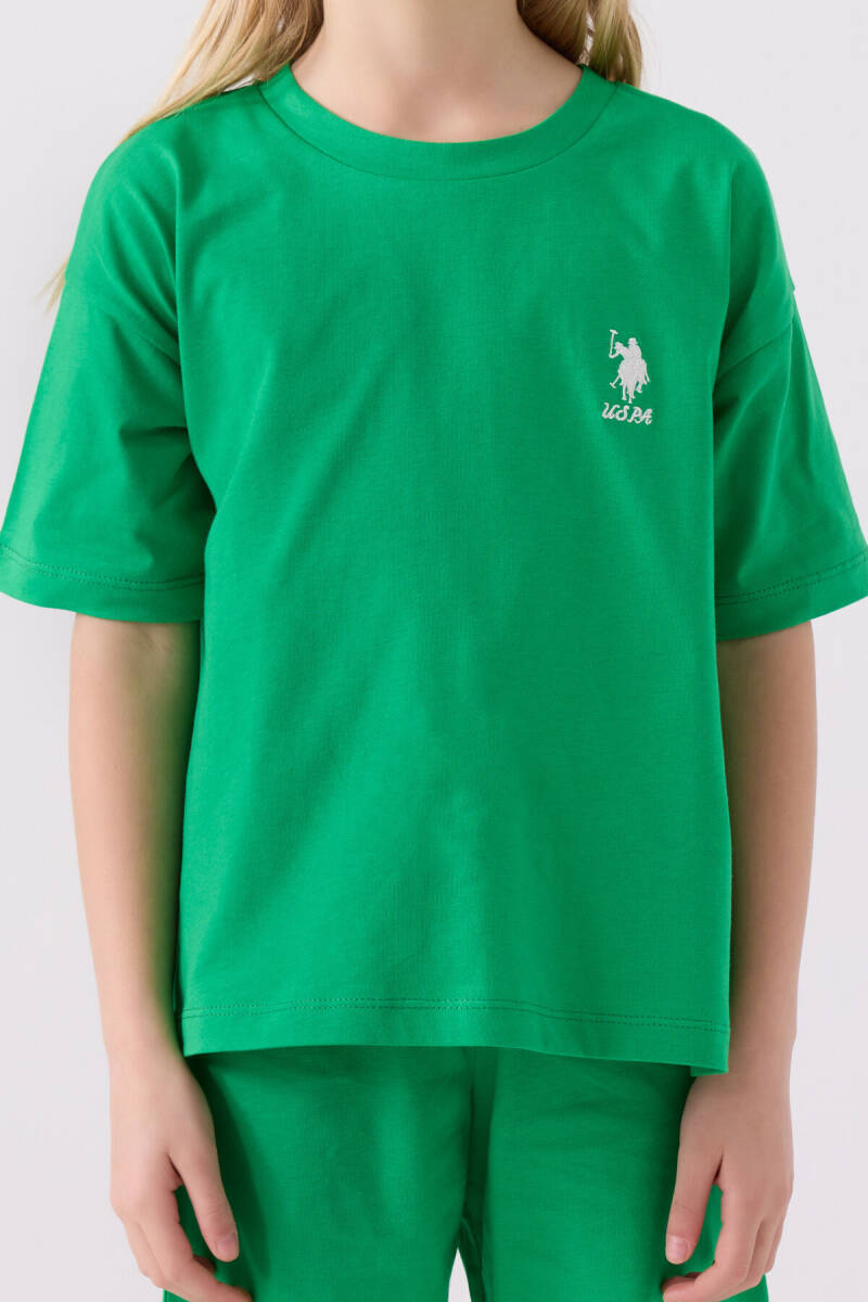 U.S. Polo Assn. Kız Çocuk Pamuklu Bisiklet Yaka Sargı Nakışlı Yazlık Regular Fit Yeşil Bermuda Takım US1848-C-V1 - 4