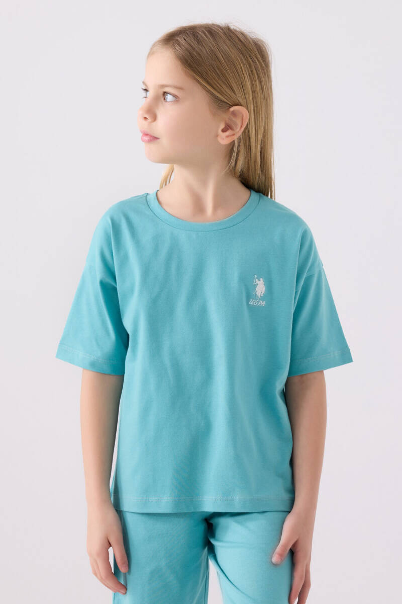 U.S. Polo Assn. Kız Çocuk Bisiklet Yaka Sargı Nakışlı Yazlık Regular Fit Mavi Bermuda Takım US1848-C-V11 - 2