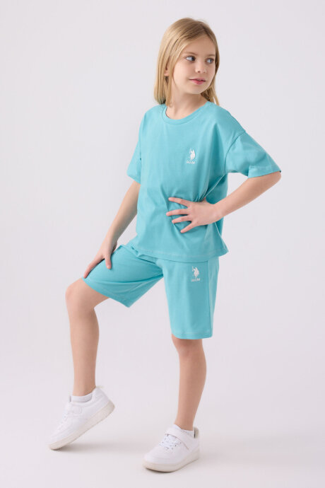 U.S. Polo Assn. Kız Çocuk Bisiklet Yaka Sargı Nakışlı Yazlık Regular Fit Mavi Bermuda Takım US1848-C-V11 - 3
