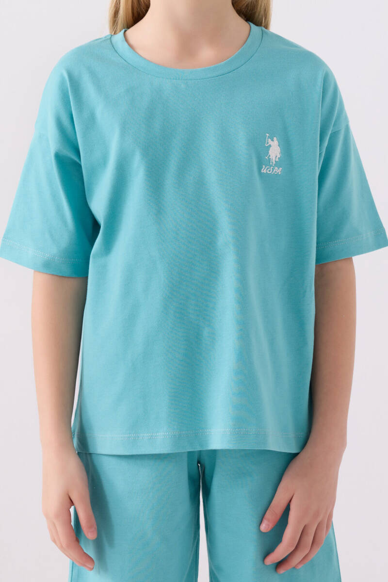 U.S. Polo Assn. Kız Çocuk Bisiklet Yaka Sargı Nakışlı Yazlık Regular Fit Mavi Bermuda Takım US1848-C-V11 - 4