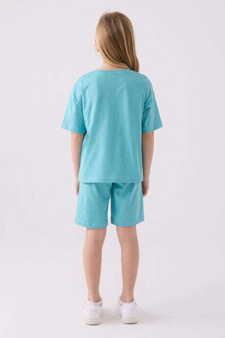 U.S. Polo Assn. Kız Çocuk Bisiklet Yaka Sargı Nakışlı Yazlık Regular Fit Mavi Bermuda Takım US1848-C-V11 - 5