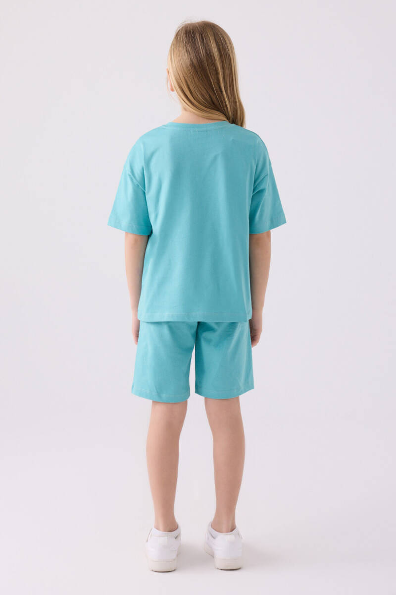 U.S. Polo Assn. Kız Çocuk Bisiklet Yaka Sargı Nakışlı Yazlık Regular Fit Mavi Bermuda Takım US1848-C-V11 - 5
