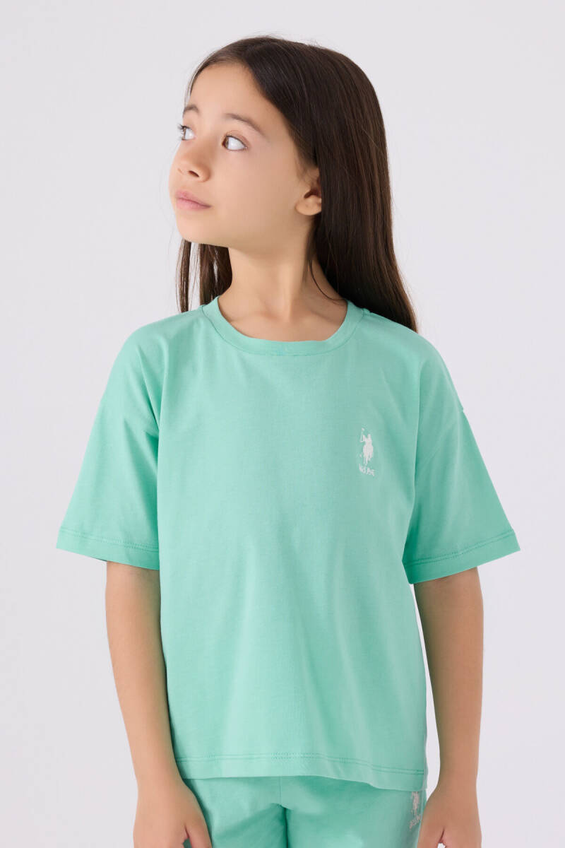 U.S. Polo Assn. Kız Çocuk Bisiklet Yaka Sargı Nakışlı Yazlık Regular Fit Mavi Bermuda Takım US1848-C-V36 - 2