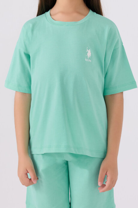 U.S. Polo Assn. Kız Çocuk Bisiklet Yaka Sargı Nakışlı Yazlık Regular Fit Mavi Bermuda Takım US1848-C-V36 - 4