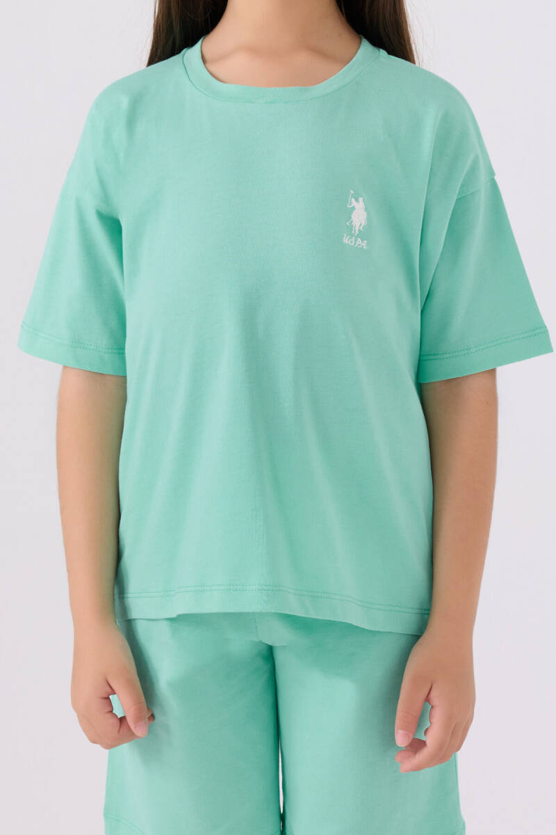U.S. Polo Assn. Kız Çocuk Bisiklet Yaka Sargı Nakışlı Yazlık Regular Fit Mavi Bermuda Takım US1848-C-V36 - 4