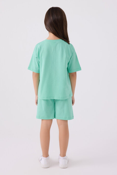 U.S. Polo Assn. Kız Çocuk Bisiklet Yaka Sargı Nakışlı Yazlık Regular Fit Mavi Bermuda Takım US1848-C-V36 - 5