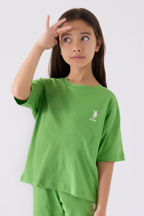 U.S. Polo Assn. Kız Çocuk Bisiklet Yaka Sargı Nakışlı Yazlık Regular Fit Yeşil Bermuda Takım US1848-C-V5 - 2