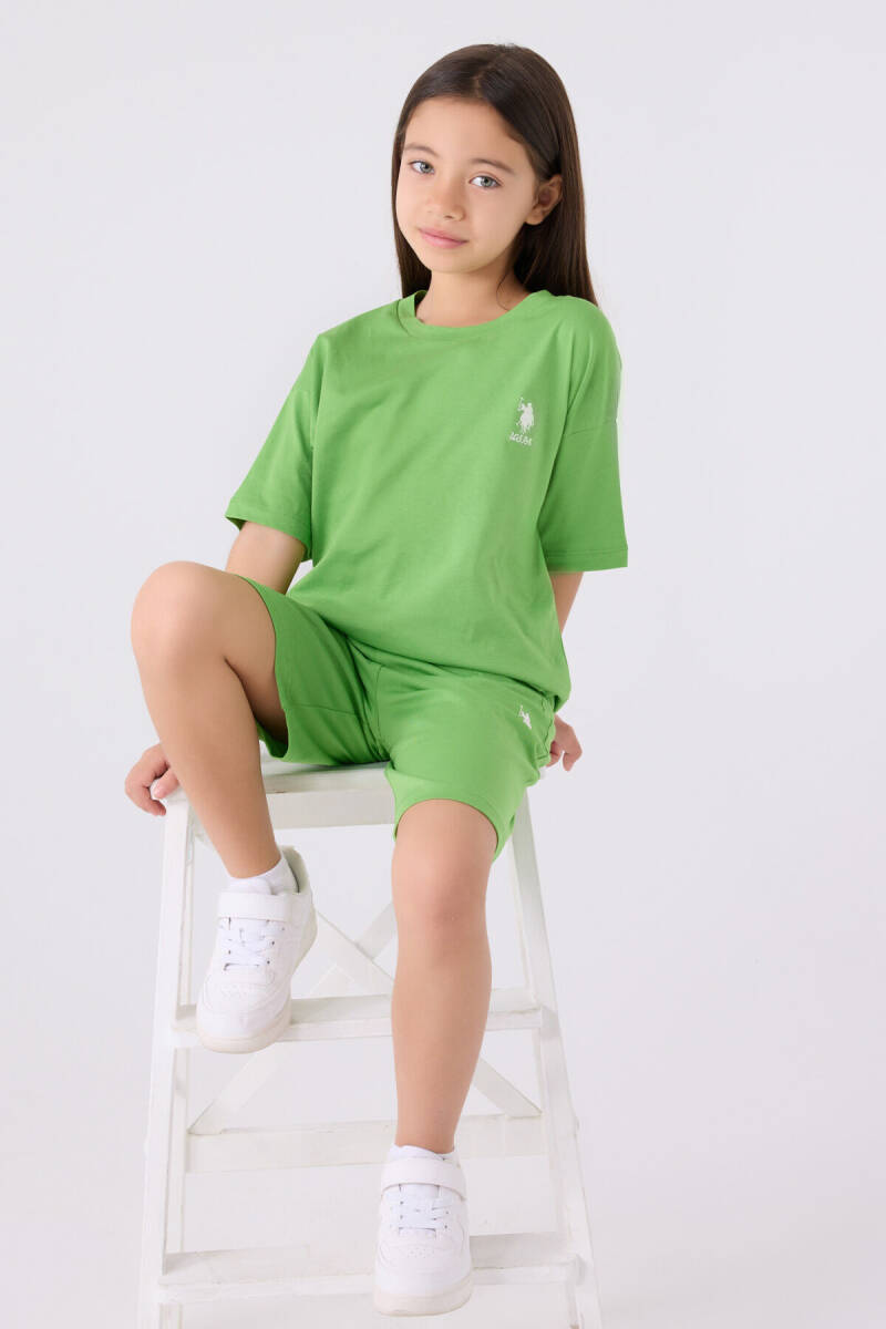 U.S. Polo Assn. Kız Çocuk Bisiklet Yaka Sargı Nakışlı Yazlık Regular Fit Yeşil Bermuda Takım US1848-C-V5 - 3