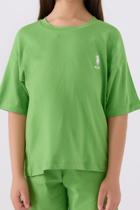 U.S. Polo Assn. Kız Çocuk Bisiklet Yaka Sargı Nakışlı Yazlık Regular Fit Yeşil Bermuda Takım US1848-C-V5 - 4