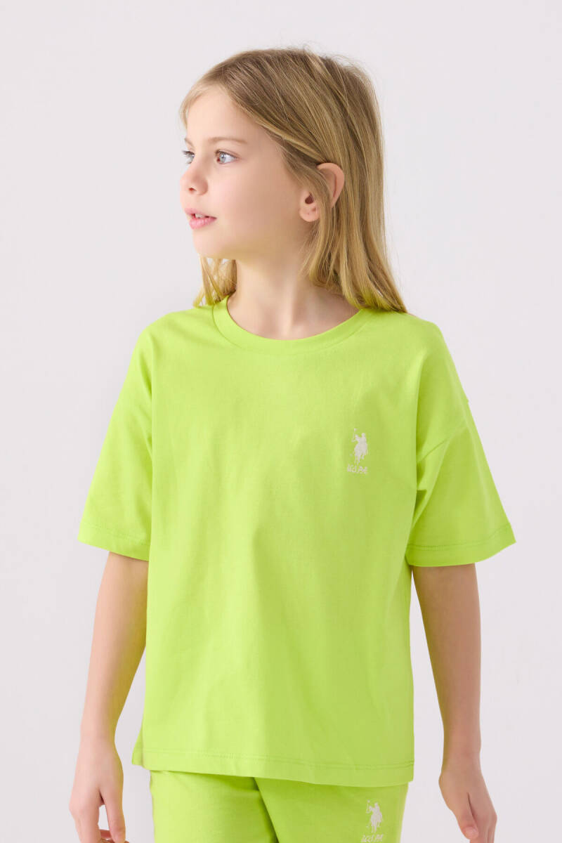 U.S. Polo Assn. Kız Çocuk Pamuklu Bisiklet Yaka Sargı Nakışlı Yazlık Regular Fit Yeşil Bermuda Takım US1848-C-V61 - 2