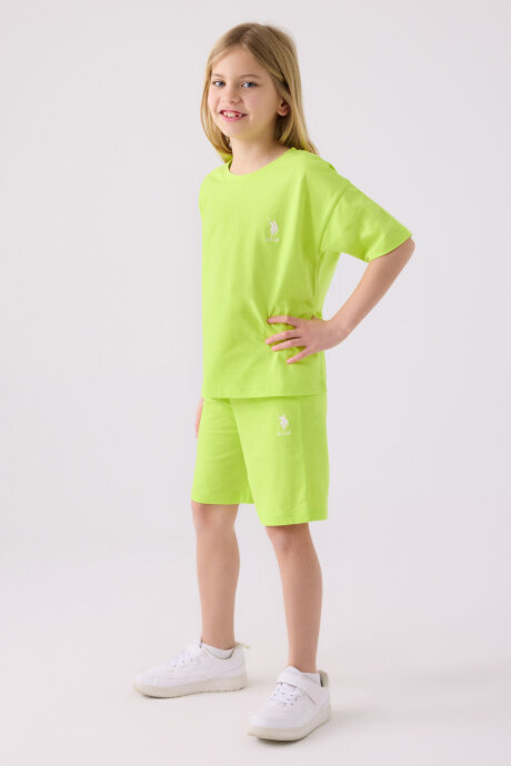 U.S. Polo Assn. Kız Çocuk Pamuklu Bisiklet Yaka Sargı Nakışlı Yazlık Regular Fit Yeşil Bermuda Takım US1848-C-V61 - 3
