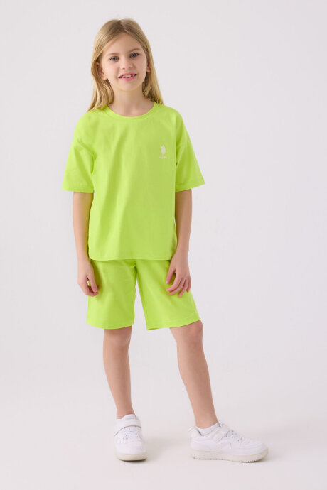 U.S. Polo Assn. Kız Çocuk Bisiklet Yaka Sargı Nakışlı Yazlık Regular Fit Yeşil Bermuda Takım US1848-C-V61 