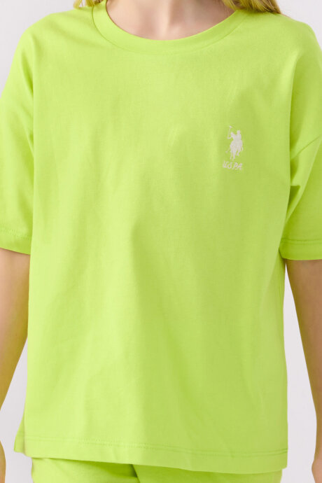 U.S. Polo Assn. Kız Çocuk Pamuklu Bisiklet Yaka Sargı Nakışlı Yazlık Regular Fit Yeşil Bermuda Takım US1848-C-V61 - 4