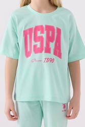 U.S. Polo Assn. Kız Çocuk Pamuklu Bisiklet Yaka Pigment Baskılı Yazlık Regular Fit Mavi Bermuda Takım US1849-C-V2 - 4